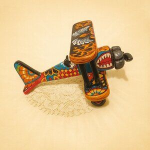 Rare Talavera Pottery Day Of The Dead Airplane Bi Plane Gerardo Garcia